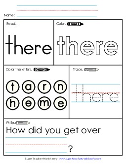 Worksheet 1: There Sight Words Individual Worksheet