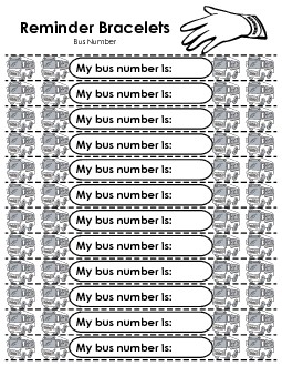 Reminder Wristbands - Bus Number Worksheet