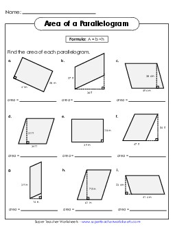 Areas of Parallelograms Practice (Intermediate) Worksheet