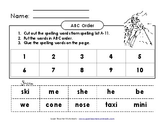 ABC Order: Cut-Glue (A-11) Spelling A Worksheet