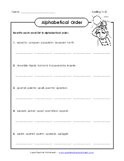 Alphabetical Order (D-30) Spelling D Worksheet