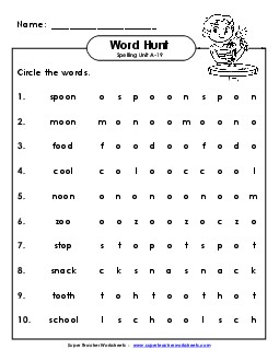 Horizontal Word Hunt (A-19) Spelling A Worksheet