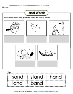 Cut and Glue (-and) Word Families Worksheet