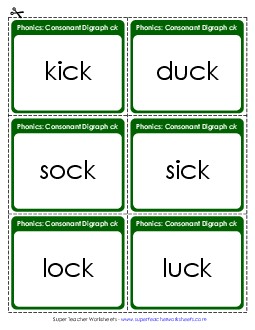 Flashcards:   Words Ending with /ck/ Phonics Digraphs Worksheet