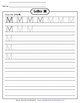 Uppercase M (Smaller Font Size) Alphabet Worksheet