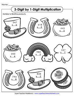 3-Digit St. Patrick\'s Day Multiplication Stpatrick Worksheet