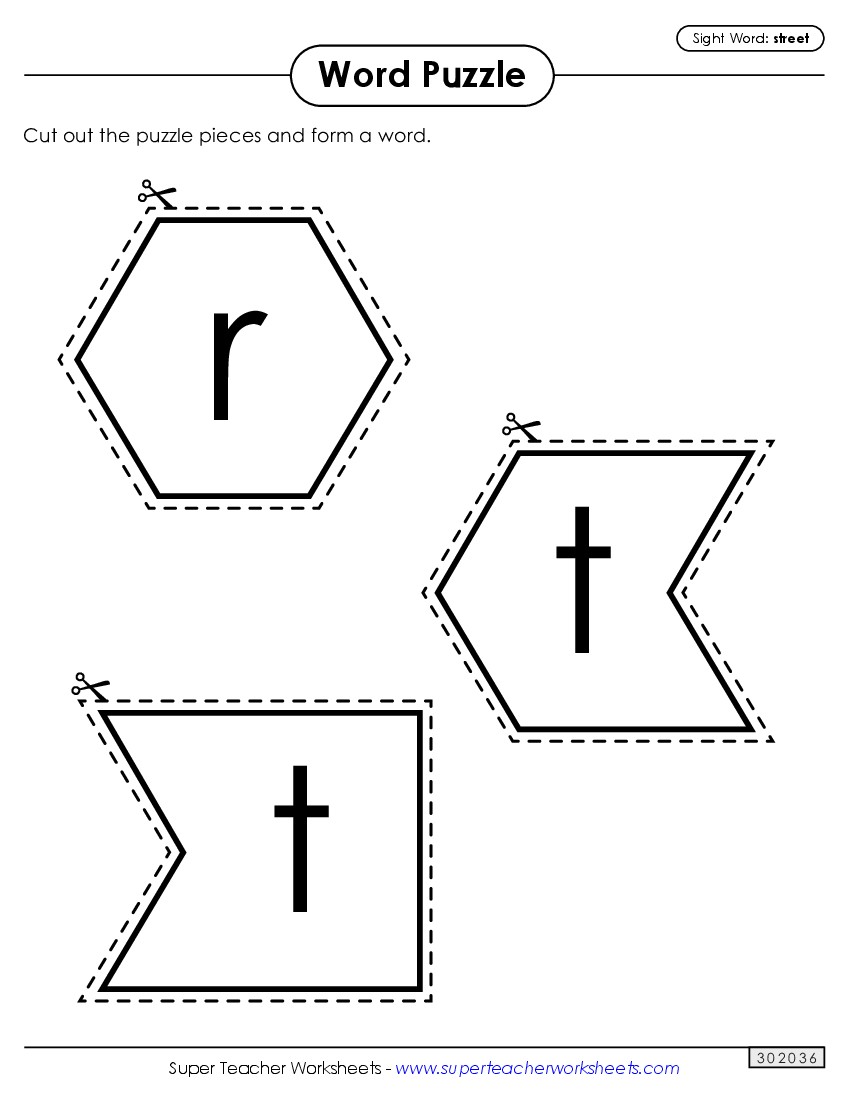 Word Puzzle: Street Sight Words Individual Worksheet