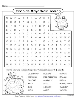 Cinco de Mayo Word Search Wordsearch Worksheet