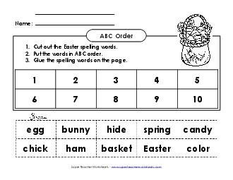 ABC Order: Cut and Glue (A-Easter)  Spelling A Worksheet