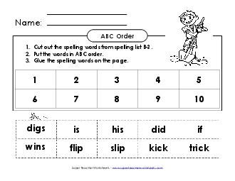 ABC Order - Cut & Glue (B-3) Spelling B Worksheet