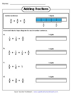 Adding Fractions: Making Tape Diagrams Worksheet