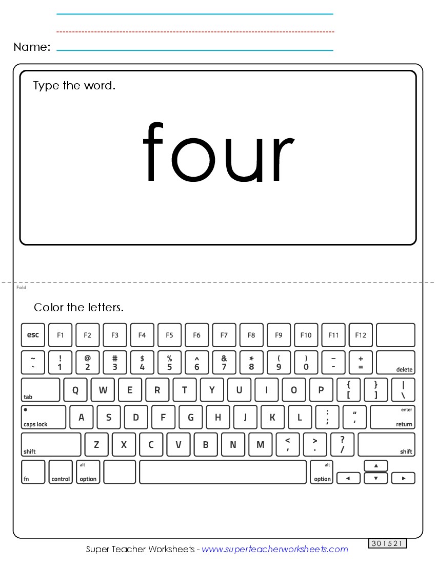 Type the Word: Four Sight Words Individual Worksheet