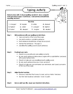 Typing Sentences (D-15)  Spelling D Worksheet