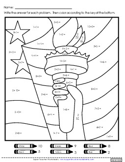 Statue of Liberty Mystery Picture (Addition) Holiday Worksheet