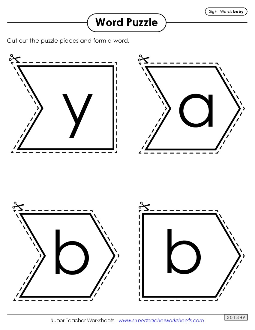 Word Puzzle: Baby Sight Words Individual Worksheet