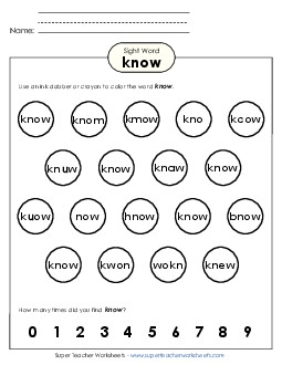 Dab or Color: Know Sight Words Individual Worksheet