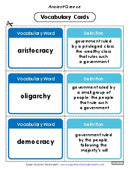 Ancient Greece Vocabulary Cards Worksheet