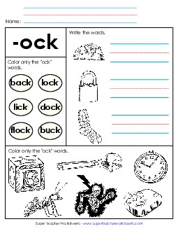 Worksheet 2 (-ock Words) Word Families Worksheet