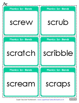 Flash Cards (Scr- Words) Phonics Blends Worksheet