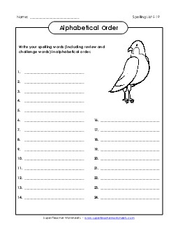 ABC Order: Write List (E-19) Spelling E Worksheet