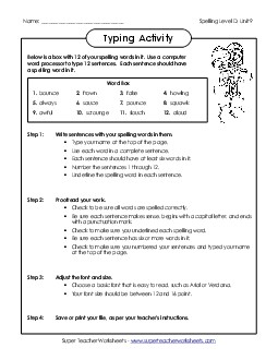 Typing Sentences (D-9) Spelling D Worksheet