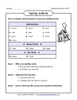 Typing Activity (B-9) Free Spelling B Worksheet