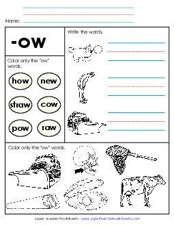 Worksheet 2 (-ow Words) Word Families Worksheet