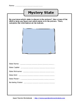 Mystery State: Wyoming States Worksheet