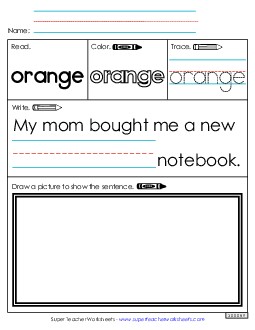 Worksheet 3: Orange Sight Words Individual Worksheet