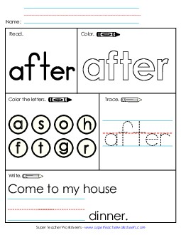 Worksheet 1: After Sight Words Individual Worksheet