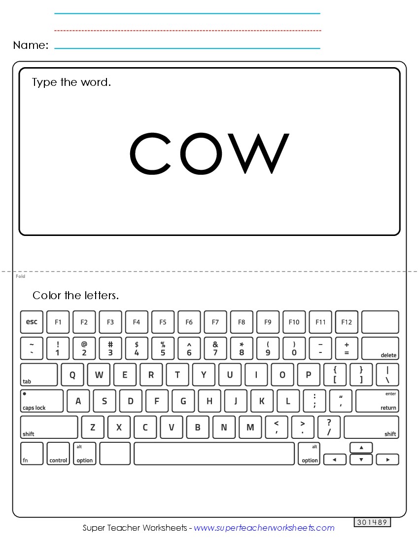 Type the Word: Cow Sight Words Individual Worksheet