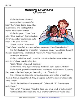 Reading Adventure  2nd Grade Reading Comprehension Worksheet