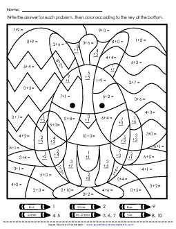 Triple Mystery Pic: Basic Addition Bunny, Chick, and Egg Worksheet