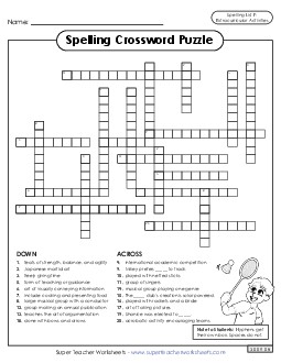 Crossword (Extracurriculars) Spelling F Worksheet