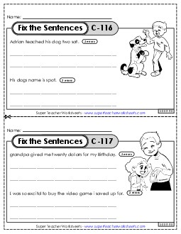 Fix the Sentences C-116 through C-120 Worksheet