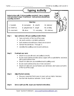 Typing Sentences Spelling E Worksheet