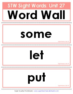 Pocket Chart or  Word Wall (Unit 27) Sight Words Worksheet