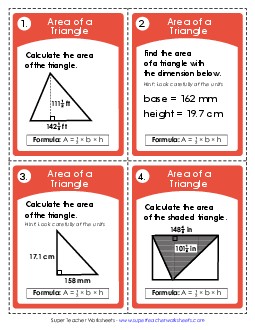 Task Cards: Area of a Triangle (Advanced) Worksheet