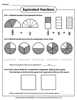 Equivalent Fractions w/ Picture Models Worksheet