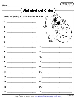 Alphabetical Order: Whole List (F-22)  Spelling F Worksheet