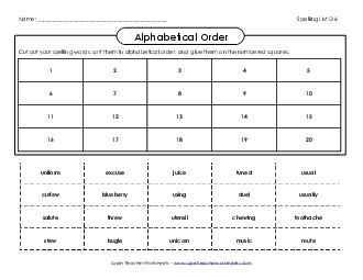 Alphabetical Order: Cut-Glue (D-6) Spelling D Worksheet