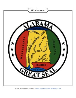 Alabama State Seal (Full-Color Version) States Individual Worksheet