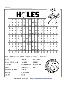 Word Search Book Holes Worksheet