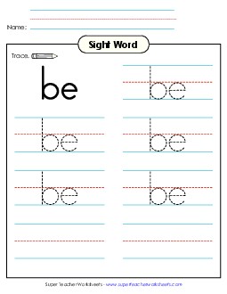 Trace the Word: Be Sight Words Individual Worksheet