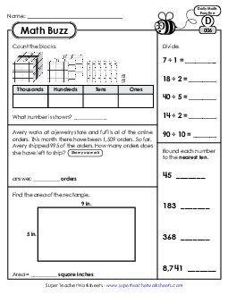 Math Buzz: Week 2 Worksheets 6 through 10 Daily Math Review Worksheet