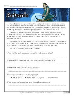 Artemis Reading Comprehension Reading Comp Short Worksheet