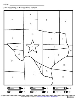 Texas Color-by-Number States Individual Worksheet