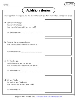 Addition Stories (Word Problems) Addition Doubles Facts Worksheet