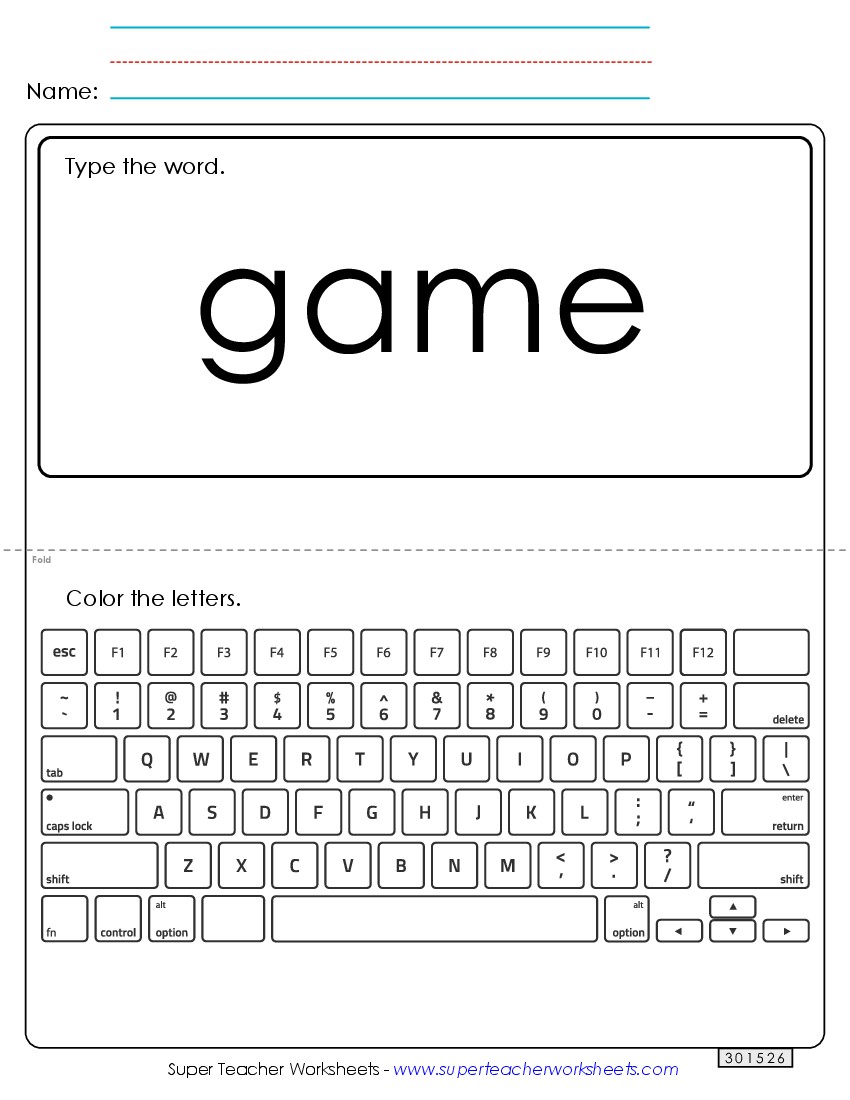 Type the Word: Game Sight Words Individual Worksheet