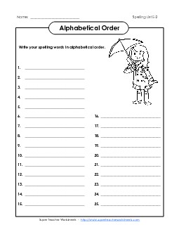 Alphabetical Order: Whole List (E-2) Free Spelling E Worksheet